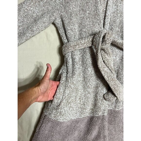 Daydreams Women's Small Medium Hooded Tie-Belt Bathrobe Two-Tone Gray Super Soft - Picture 5 of 14